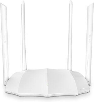 Repetidor Tenda AC5 Router inalámbrico, AC1200 Wifi de doble banda, 5GHz: 867Mbps y 2.4GHz: 300Mbps, 4 antenas de 6dBi, Acceso a fibra de 100Mbps