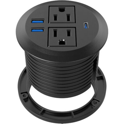 Multicontacto Escritorio Redondo Empotrable Salidas Usb - Negro