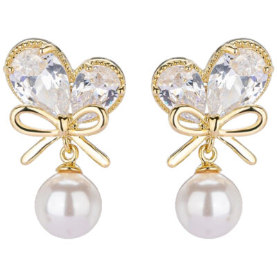 Pendientes Lazo y corazón de cristal para mujer perlas