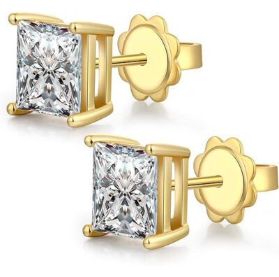 Aretes Chapados en Platino con Circonita Cúbica, Corte Cuadrado