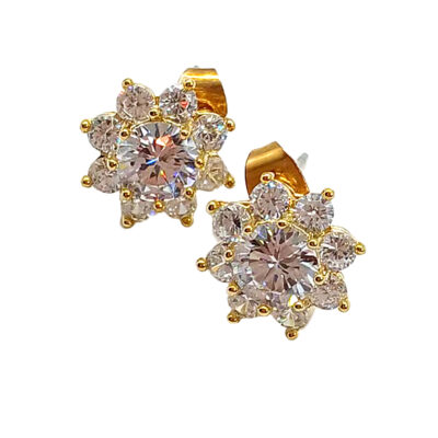 Aretes Pendientes Flor de Gemas Dorado